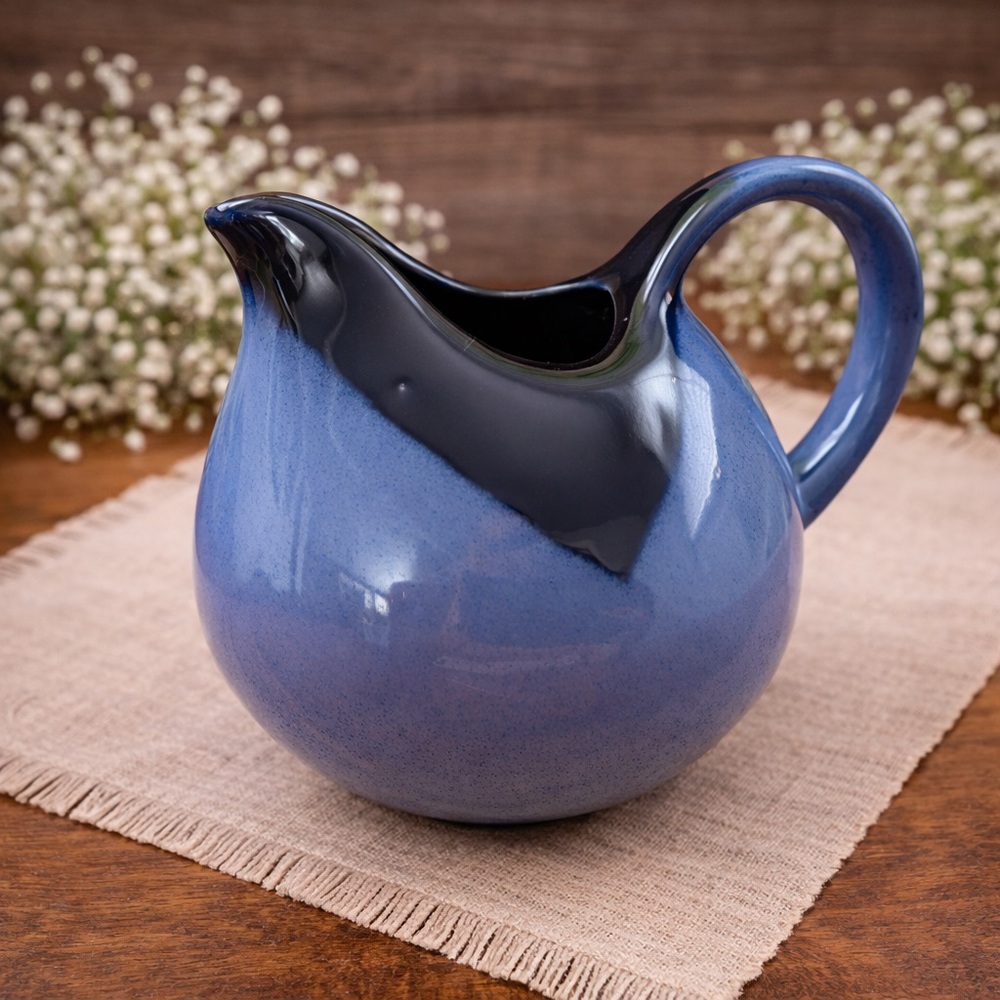 Blue Ceramic Pitcher Creamer Rustic Farmhouse Boho Cottage Pottery Decor